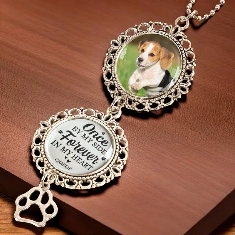 Custom Photo You Once By My Side Forever In My Heart - Memorial Personalized Custom Metal Car Hanging Ornament With Charm - Sympathy Gift For Pet Owners, Pet Lovers