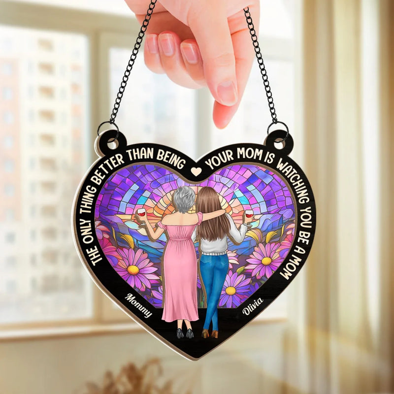 No One Loves Like A Mom - Family Personalized Window Hanging Suncatcher - Gift For Mom, Daughter