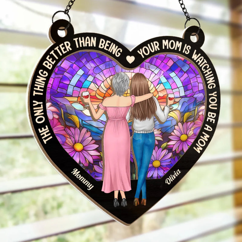 No One Loves Like A Mom - Family Personalized Window Hanging Suncatcher - Gift For Mom, Daughter