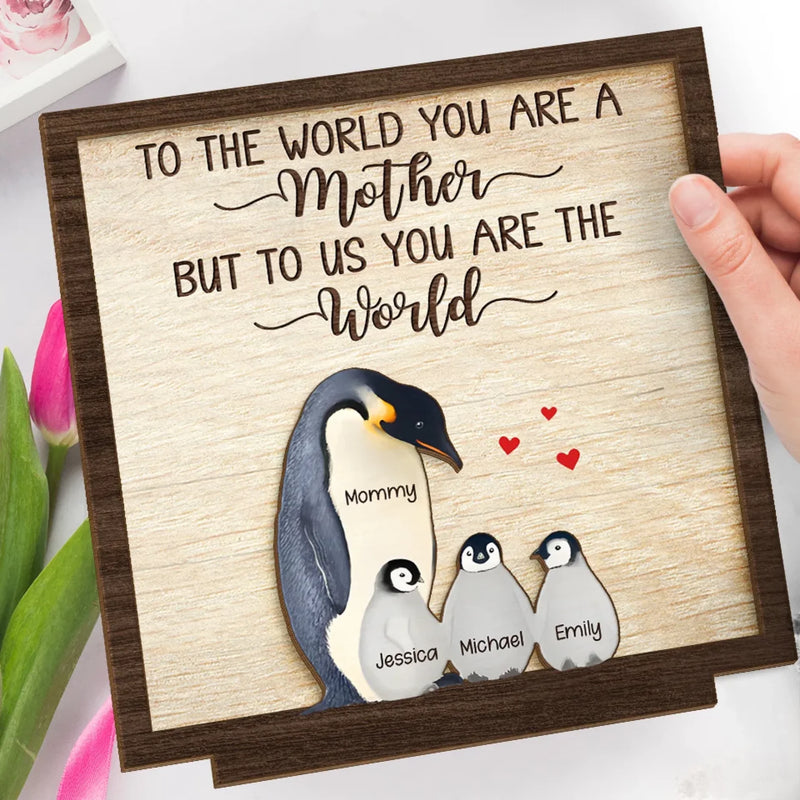 Huddled In Love, Always - Family Personalized Custom Shaped 2-Layered Wooden Plaque With Flat Stand - House Warming Gift For Mom, Grandma