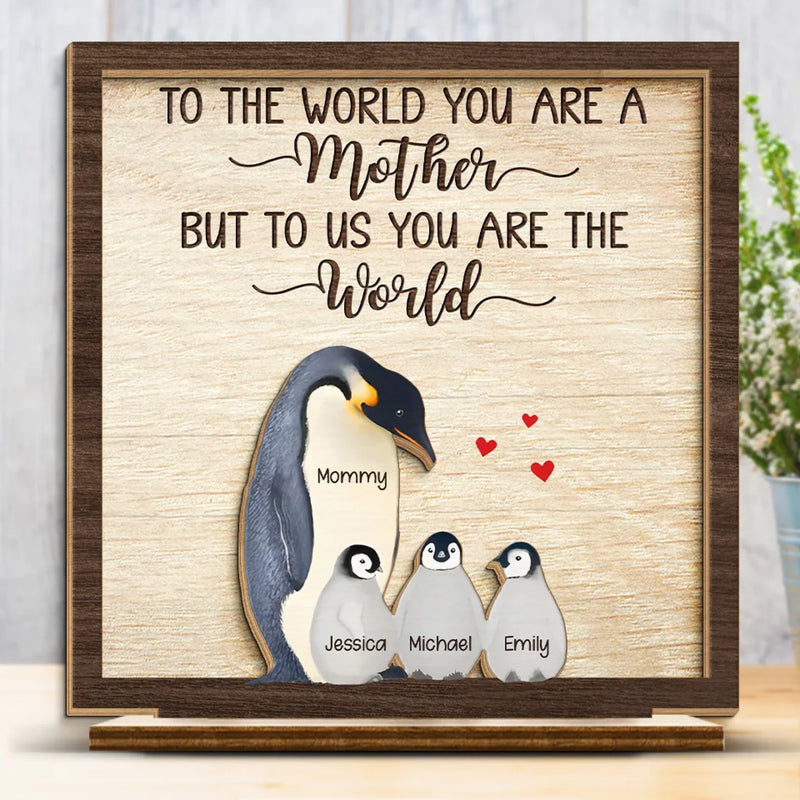 Huddled In Love, Always - Family Personalized Custom Shaped 2-Layered Wooden Plaque With Flat Stand - House Warming Gift For Mom, Grandma