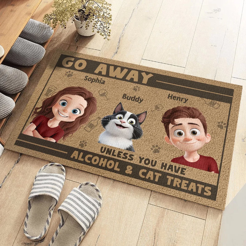 Go Away, Unless You Have Treats For The Boss		- Couple Personalized Custom Home Decor Decorative Mat - House Warming Gift For Husband Wife, Anniversary, Pet Owners, Pet Lovers