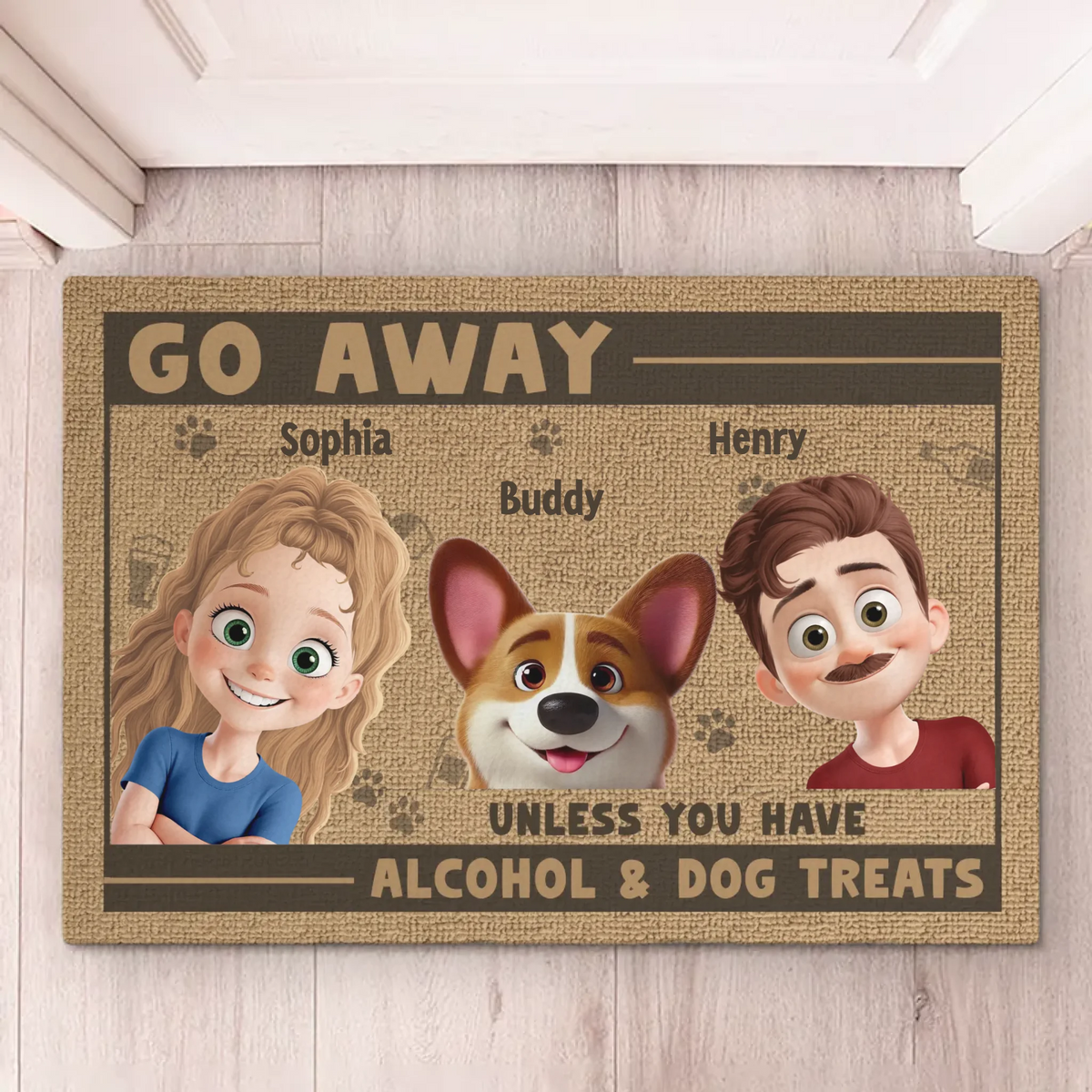 Go Away, Unless You Have Treats For The Boss		- Couple Personalized Custom Home Decor Decorative Mat - House Warming Gift For Husband Wife, Anniversary, Pet Owners, Pet Lovers