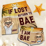 Lost In The Sunshine, Found In Each Other - Funny Personalized Custom Tropical Hawaiian Aloha Couple Beach Shorts - Summer Vacation Gift, Birthday Party Gift For Couple, Husband, Wife