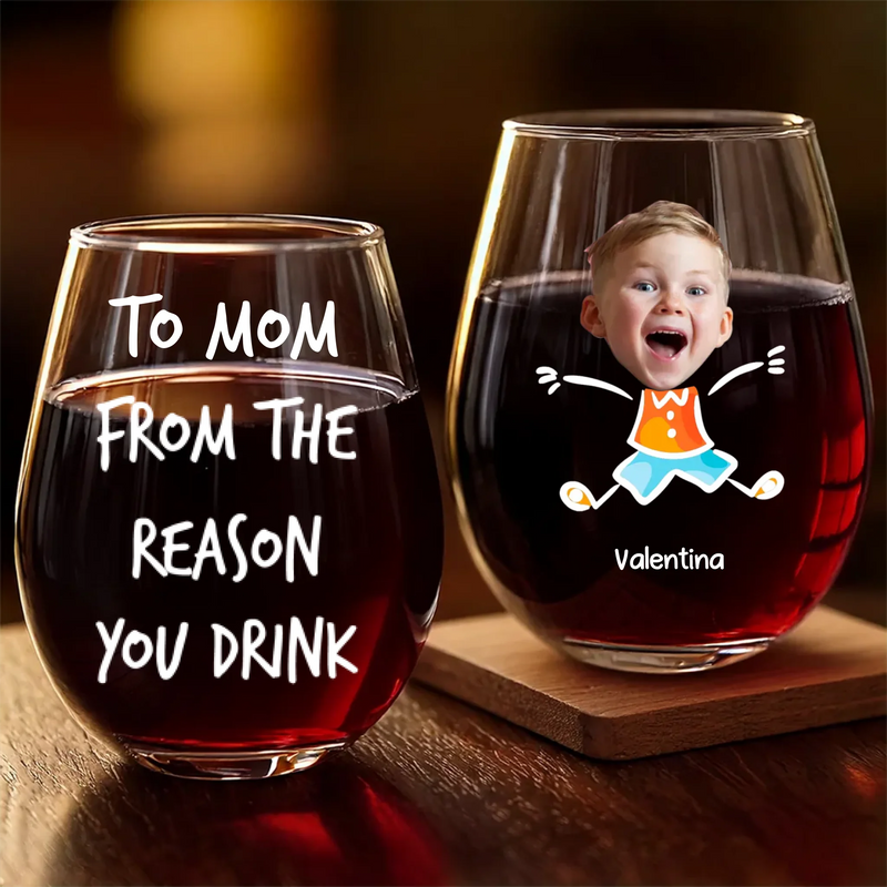 Custom Photo Perfect For The Woman Who Loves A Cozy Evening - Family Personalized Custom Wine Glass - Gift For Mom, Grandma