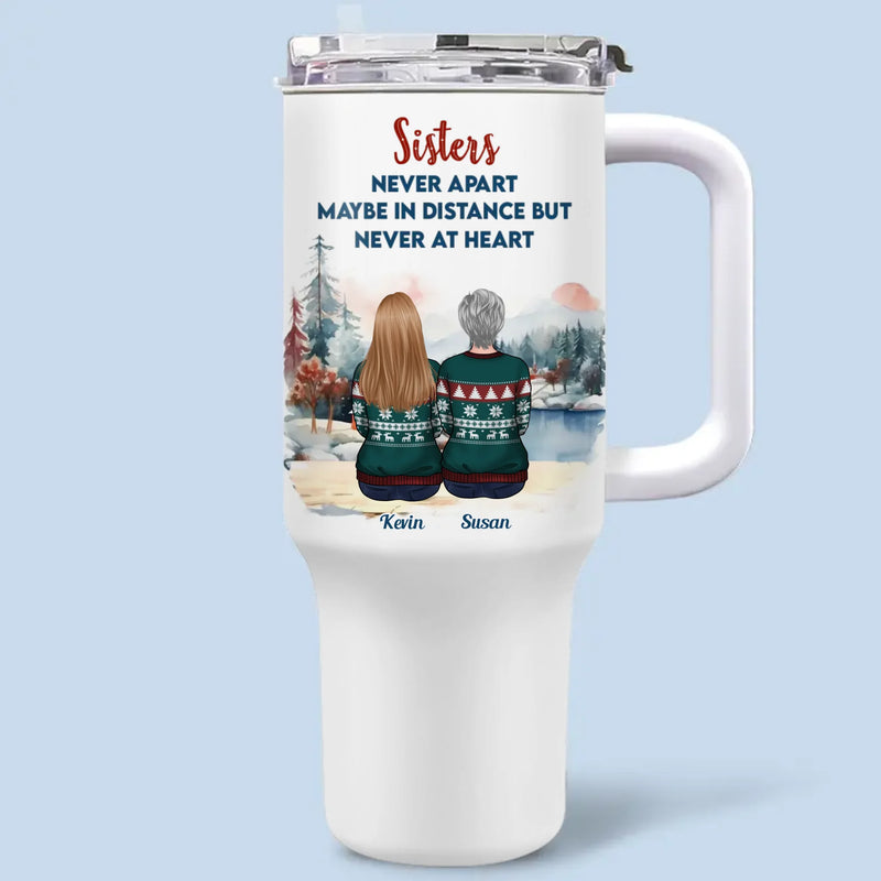 Jingle Bells And Sibling Love - Family Personalized Custom 40 Oz Stainless Steel Tumbler With Handle - Christmas Gift For Family Members, Siblings, Brothers, Sisters