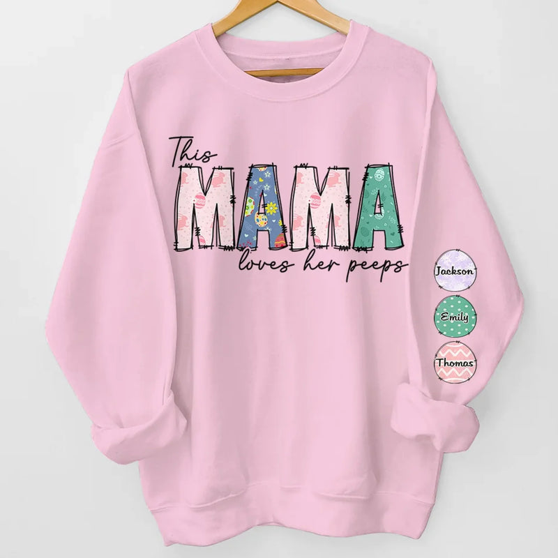 This Mama’s Love is Eggstra Special - Family Personalized Custom Unisex Sweatshirt, Hoodie With Design On Sleeve - Easter Gift For Mom, Grandma