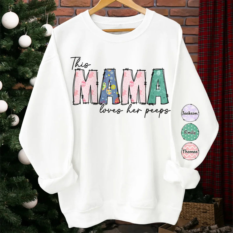 This Mama’s Love is Eggstra Special - Family Personalized Custom Unisex Sweatshirt, Hoodie With Design On Sleeve - Easter Gift For Mom, Grandma