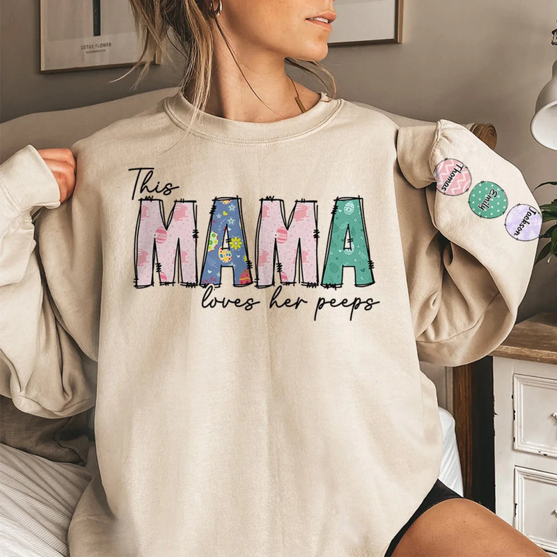 This Mama’s Love is Eggstra Special - Family Personalized Custom Unisex Sweatshirt, Hoodie With Design On Sleeve - Easter Gift For Mom, Grandma
