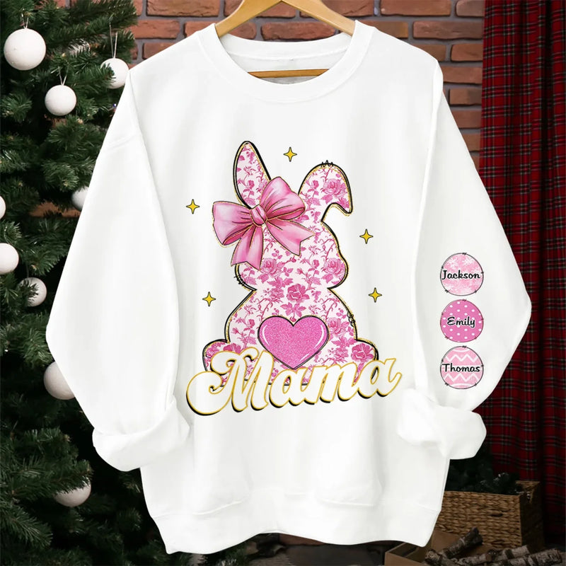 Mama Bunny & Her Little Loves - Family Personalized Custom Unisex Sweatshirt, Hoodie With Design On Sleeve - Easter Gift For Mom, Grandma