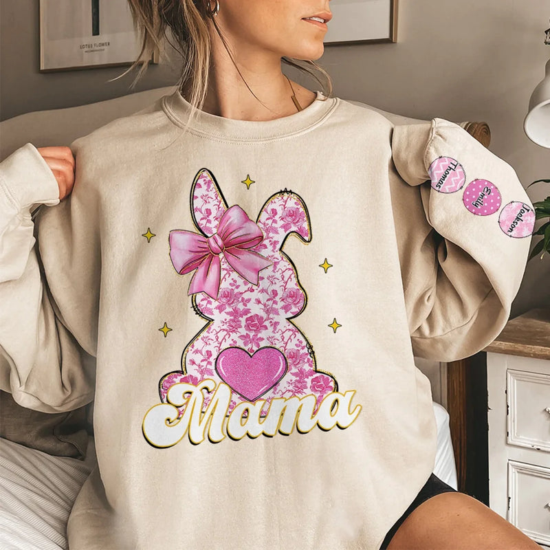 Mama Bunny & Her Little Loves - Family Personalized Custom Unisex Sweatshirt, Hoodie With Design On Sleeve - Easter Gift For Mom, Grandma