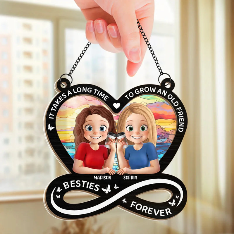 Real Friendship Transcends Time And Space - Bestie Personalized Window Hanging Suncatcher Ornament - Gift For Best Friends, BFF, Sisters