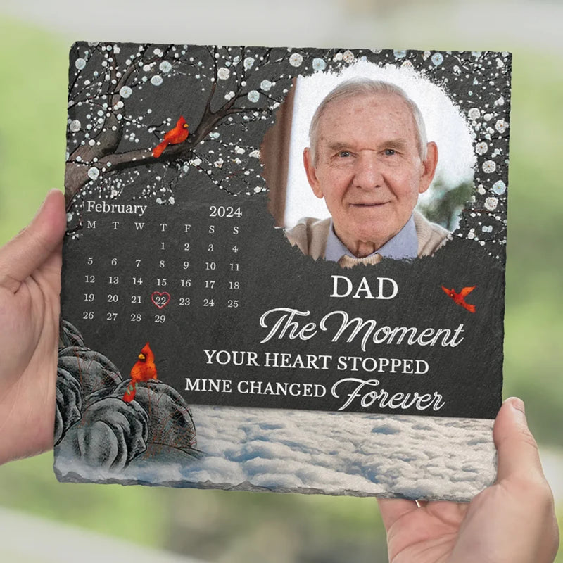 Custom Photo The Moment Your Heart Stopped Mine Changed Forever - Memorial Personalized Custom Square Shaped Stone With Stand - Sympathy Gift For Family Members