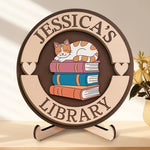 Sharp, Curious, And Always Learning - Family Personalized Custom 2-Layered Wooden Plaque With Stand - Gift For Book Lovers, Cat Lovers