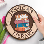 Sharp, Curious, And Always Learning - Family Personalized Custom 2-Layered Wooden Plaque With Stand - Gift For Book Lovers, Cat Lovers