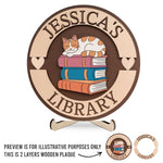 Sharp, Curious, And Always Learning - Family Personalized Custom 2-Layered Wooden Plaque With Stand - Gift For Book Lovers, Cat Lovers