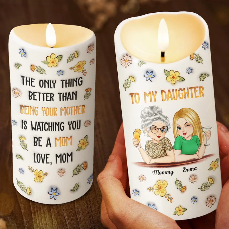 Growing Together, Loving Forever - Family Personalized Custom 3D Inflated Effect Printed LED Candle - Mother's Day, Gift For Mom, Daughter