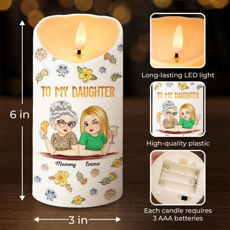Growing Together, Loving Forever - Family Personalized Custom 3D Inflated Effect Printed LED Candle - Mother's Day, Gift For Mom, Daughter