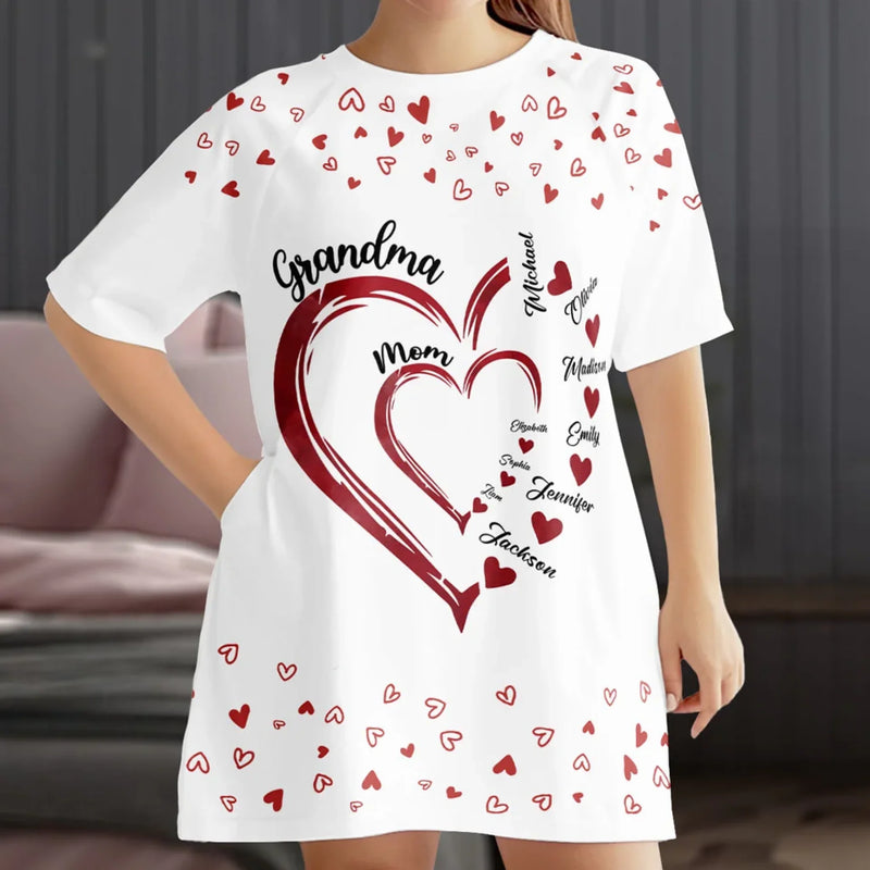 A Grandmother’s Love Is The Warmest Hug - Family Personalized Custom Women's Sleep Tee - Mother's Day Gift For Mom, Grandma