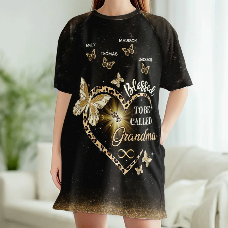 Grandma’s Love Is The Best Gift Of All - Family Personalized Custom Women's Sleep Tee - Mother's Day Gift For Mom, Grandma