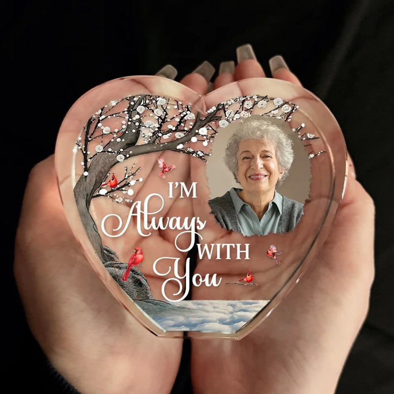 Custom Photo Forever in My Heart, Always by My Side - Memorial Personalized Custom 3D Crystal Heart Shaped - Sympathy Gift For Family Members