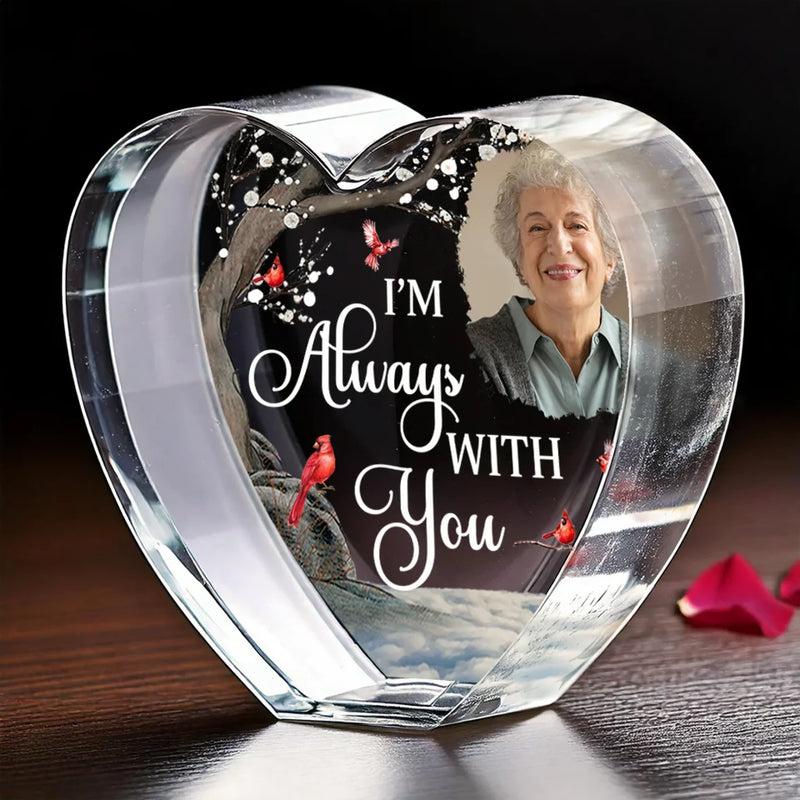 Custom Photo Forever in My Heart, Always by My Side - Memorial Personalized Custom 3D Crystal Heart Shaped - Sympathy Gift For Family Members