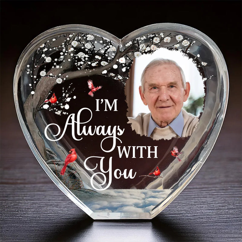 Custom Photo Forever in My Heart, Always by My Side - Memorial Personalized Custom 3D Crystal Heart Shaped - Sympathy Gift For Family Members