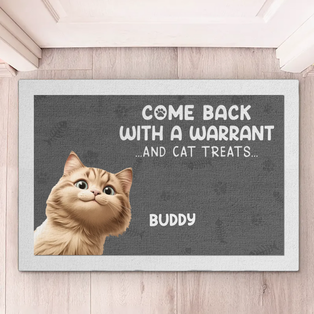 Come Back With A Warrant And Cat Treats - Dog & Cat Personalized Custom Home Decor Decorative Mat - House Warming Gift For Pet Owners, Pet Lovers