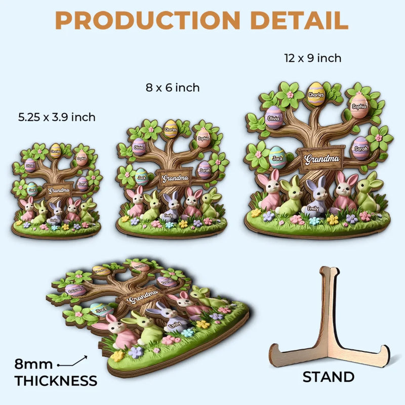 Grandma’s Love Is Deep-rooted - Family Personalized Custom 2-Layered Wooden Plaque With Stand - Easter Gift For Mom, Grandma