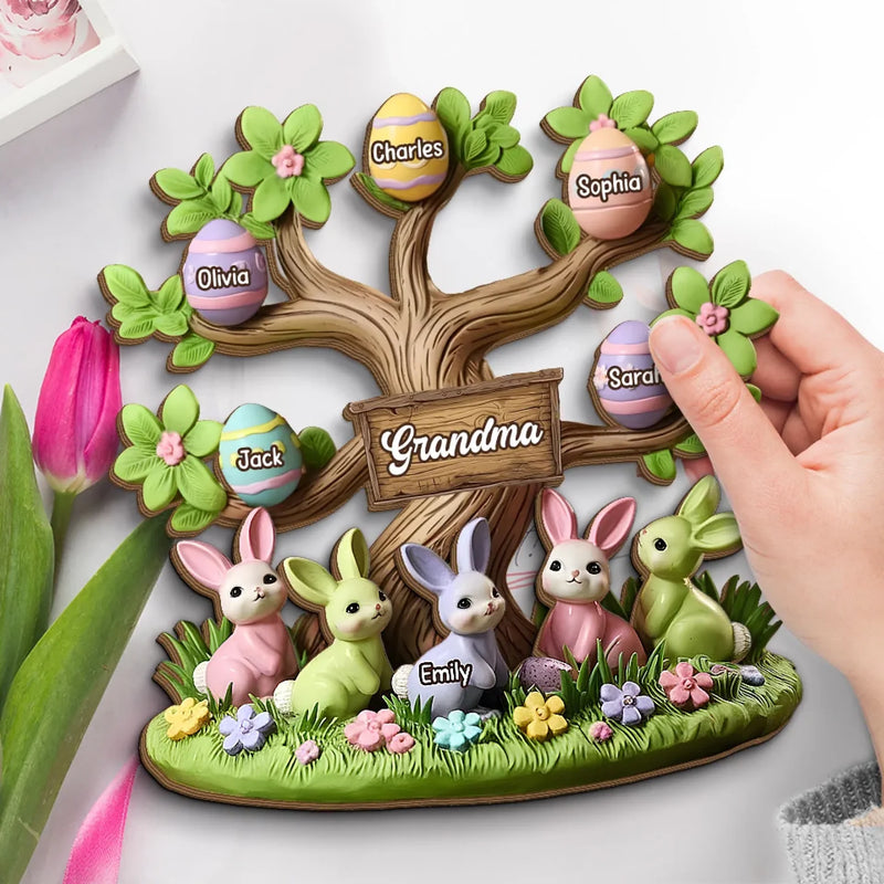 Grandma’s Love Is Deep-rooted - Family Personalized Custom 2-Layered Wooden Plaque With Stand - Easter Gift For Mom, Grandma