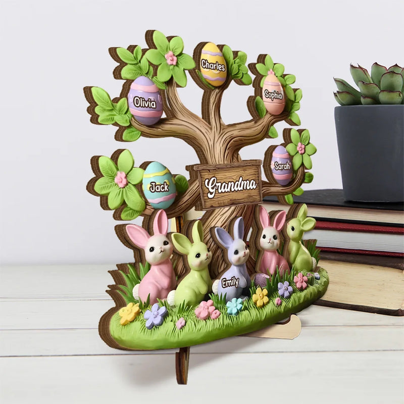 Grandma’s Love Is Deep-rooted - Family Personalized Custom 2-Layered Wooden Plaque With Stand - Easter Gift For Mom, Grandma