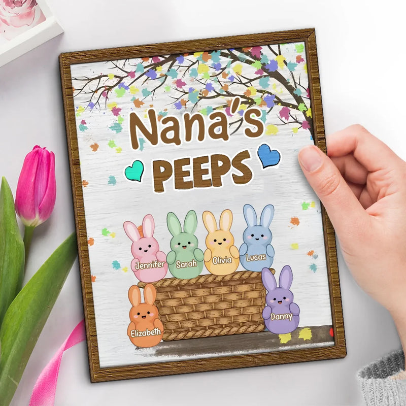 Love Grows In Grandma’s Arms - Family Personalized Custom 2-Layered Wooden Plaque With Stand - Easter Gift For Mom, Grandma