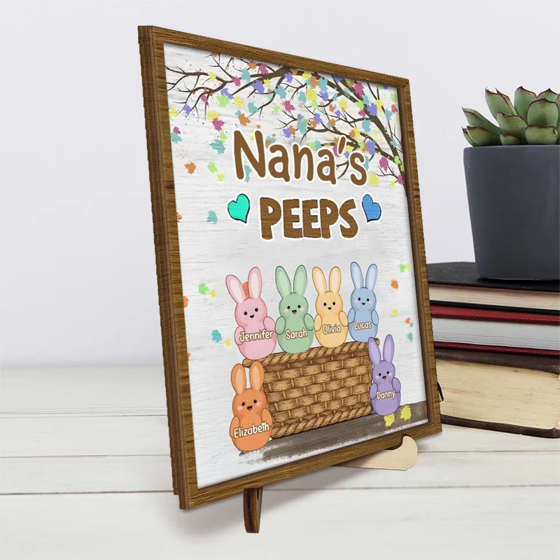 Love Grows In Grandma’s Arms - Family Personalized Custom 2-Layered Wooden Plaque With Stand - Easter Gift For Mom, Grandma