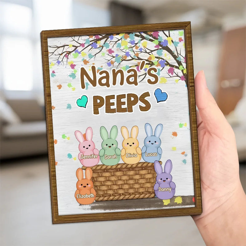 Love Grows In Grandma’s Arms - Family Personalized Custom 2-Layered Wooden Plaque With Stand - Easter Gift For Mom, Grandma