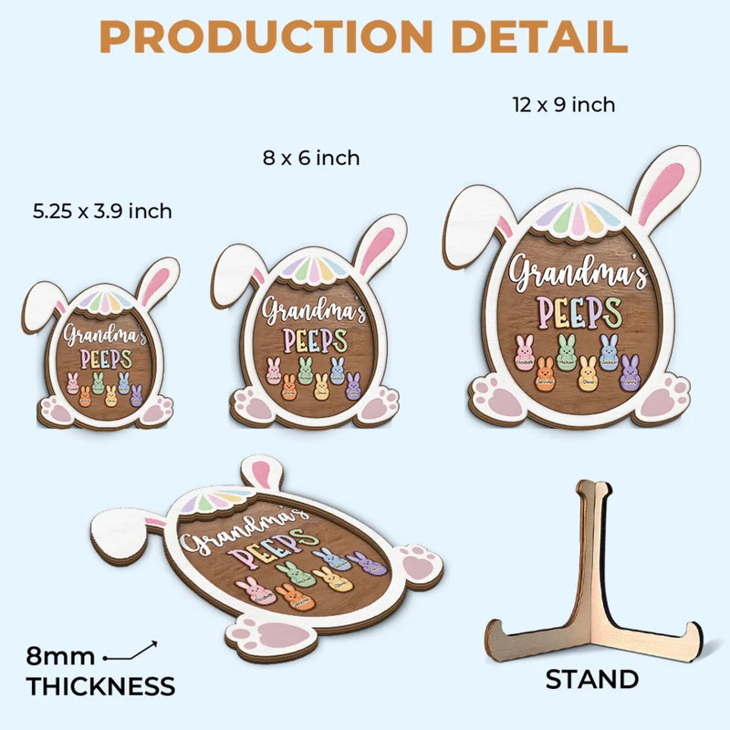 Grandma’s Heart, My Safe Place - Family Personalized Custom 2-Layered Wooden Plaque With Stand - Easter Gift For Mom, Grandma