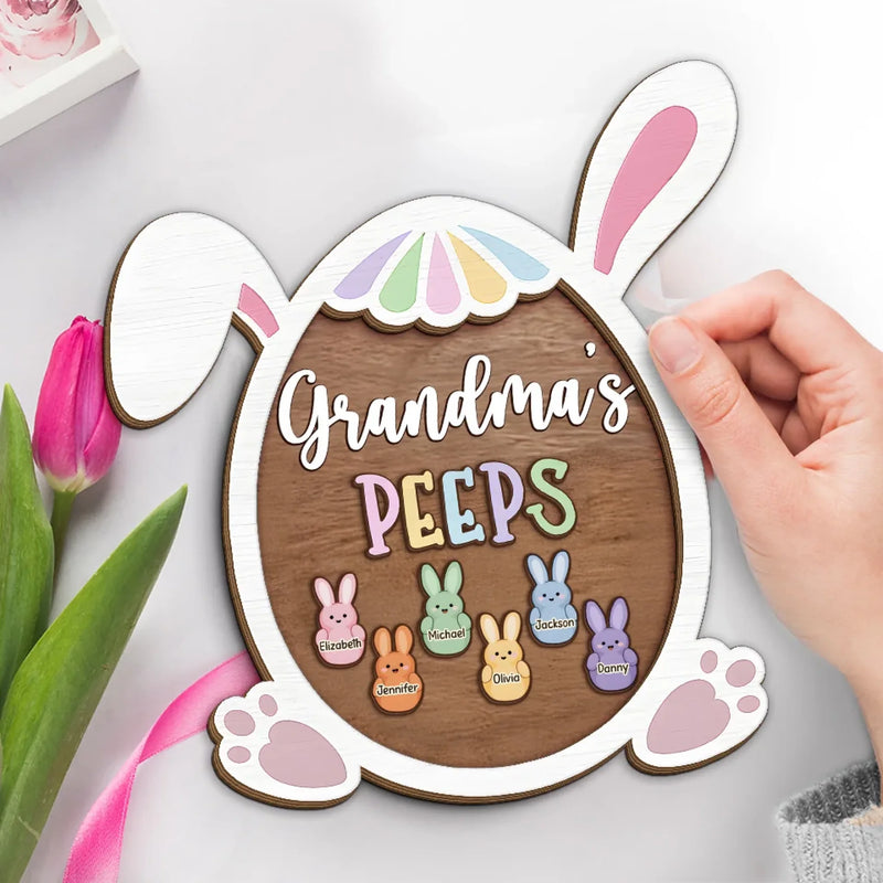 Grandma’s Heart, My Safe Place - Family Personalized Custom 2-Layered Wooden Plaque With Stand - Easter Gift For Mom, Grandma