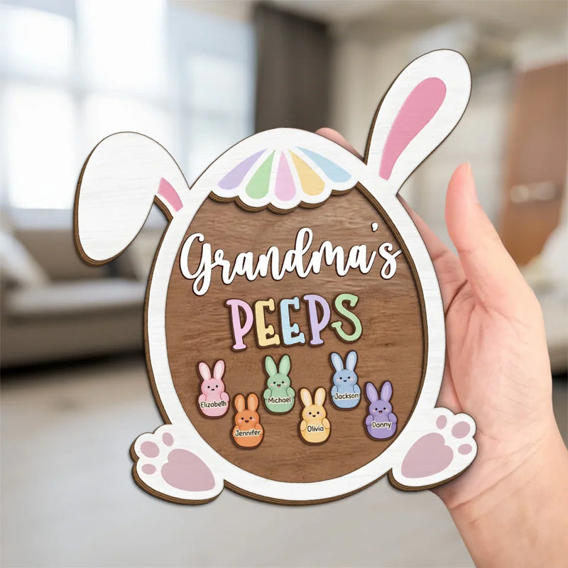 Grandma’s Heart, My Safe Place - Family Personalized Custom 2-Layered Wooden Plaque With Stand - Easter Gift For Mom, Grandma