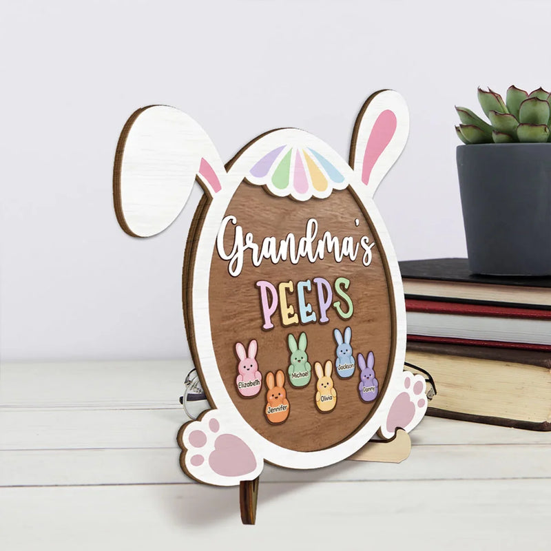 Grandma’s Heart, My Safe Place - Family Personalized Custom 2-Layered Wooden Plaque With Stand - Easter Gift For Mom, Grandma