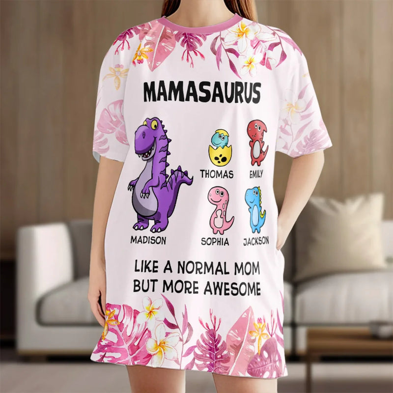 Just A Grandma Raising Little Dinosaurs - Family Personalized Custom Women's Sleep Tee - Mother's Day, Gift For Mom, Grandma