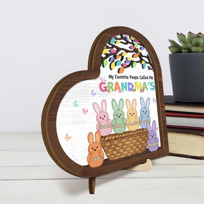 Grandma’s Heart Is Pure Gold - Family Personalized Custom 2-Layered Wooden Plaque With Stand - Easter Gift For Mom, Grandma