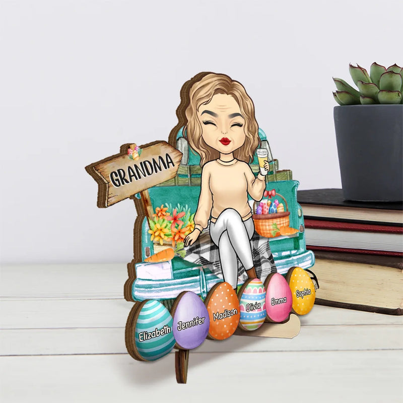 A Grandma’s Love Never Goes Out Of Style - Family Personalized Custom 2-Layered Wooden Plaque With Stand - Easter Gift For Mom, Grandma