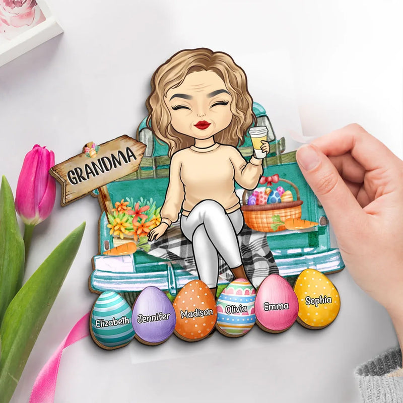 A Grandma’s Love Never Goes Out Of Style - Family Personalized Custom 2-Layered Wooden Plaque With Stand - Easter Gift For Mom, Grandma