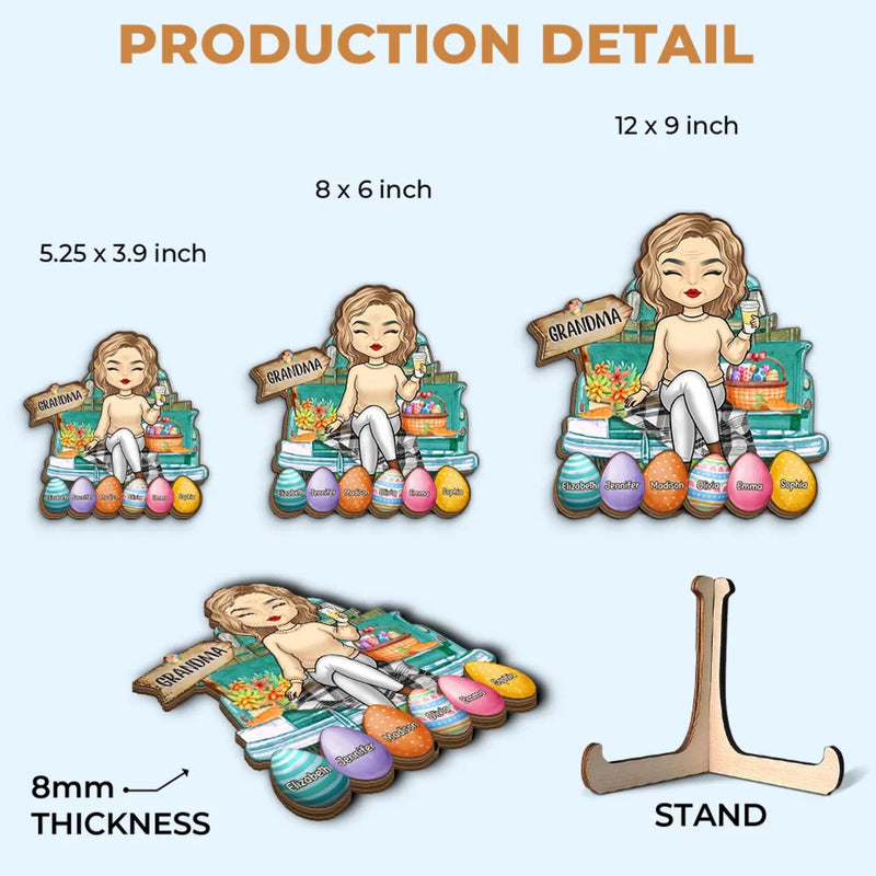 A Grandma’s Love Never Goes Out Of Style - Family Personalized Custom 2-Layered Wooden Plaque With Stand - Easter Gift For Mom, Grandma