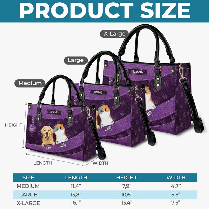 Paws, Love, And Happiness - Dog & Cat Personalized Custom Leather Handbag - Gift For Pet Owners, Pet Lovers