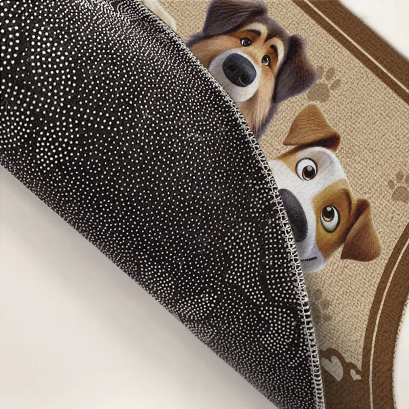 We're Waiting At The Front Door - Dog Personalized Custom Home Decor Decorative Mat - House Warming Gift For Pet Owners, Pet Lovers