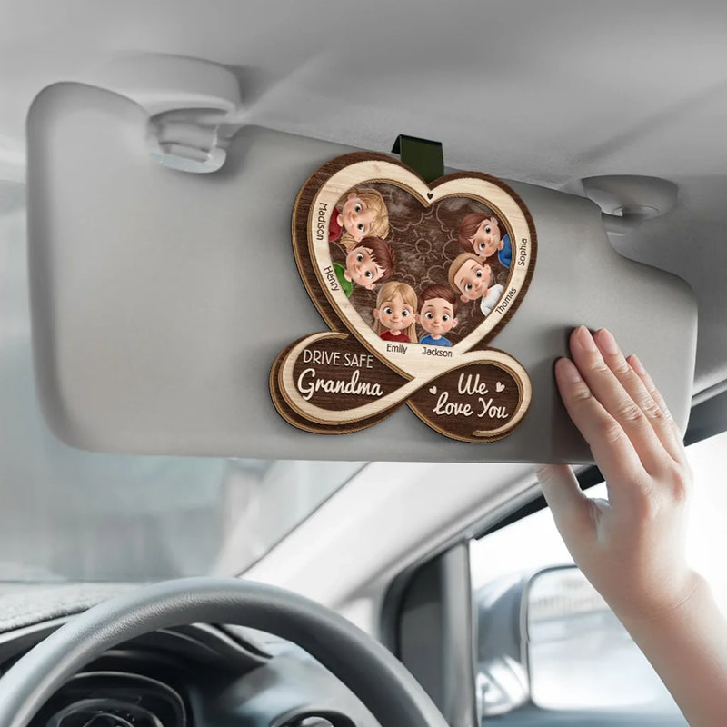 Grandma’s Road Is Paved With Love - Family Personalized Custom Car Visor Clip - Mother's Day, Gift For Mom, Grandma