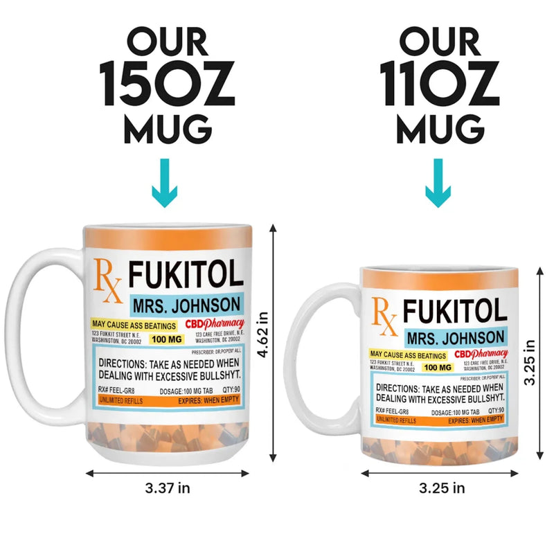 Fukitol Rx Prescription For Recharging Your Mind And Soul - Friend Personalized Custom Mug - New Arrival, Gift For Best Friends, Sisters, Family Members, Coworkers  AMZ