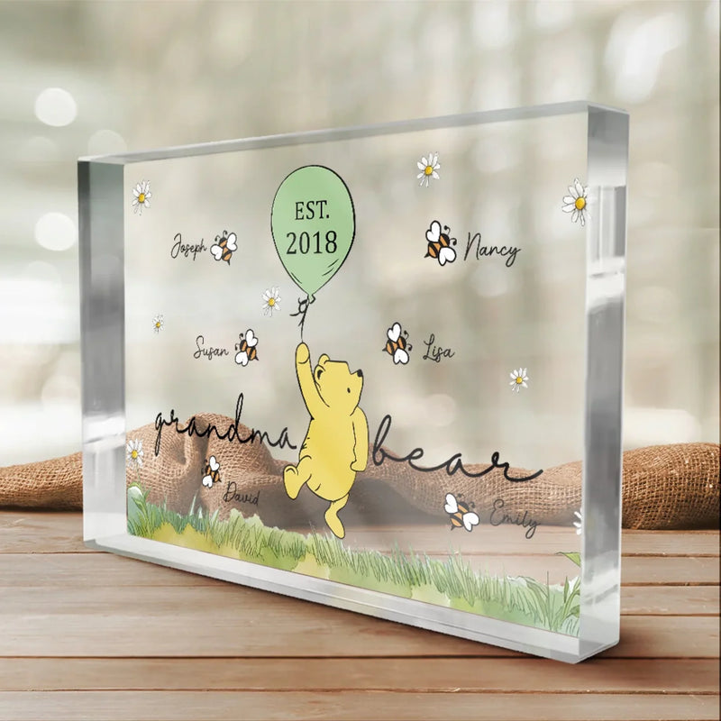 Grandma Bear And Her Sweet Honeybees - Family Personalized Custom Rectangle Shaped Acrylic Plaque - Mother's Day, Gift For Mom, Grandma