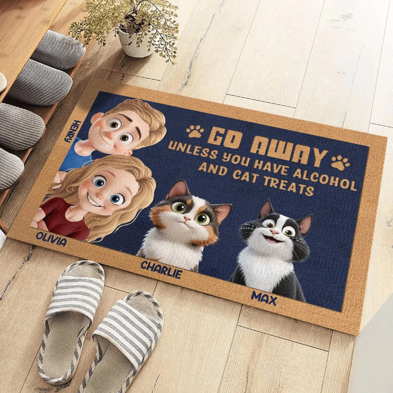 No Treats, No Welcome - Couple Personalized Custom Home Decor Decorative Mat - House Warming Gift For Husband Wife, Anniversary, Pet Owners, Pet Lovers