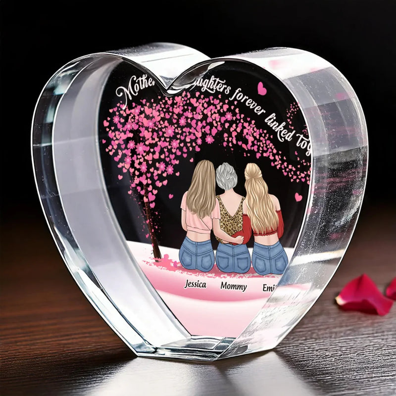 A Lifelong Connection Of Love - Family Personalized Custom 3D Crystal Heart Shaped - Mother's Day Gift For Mom, Daughter